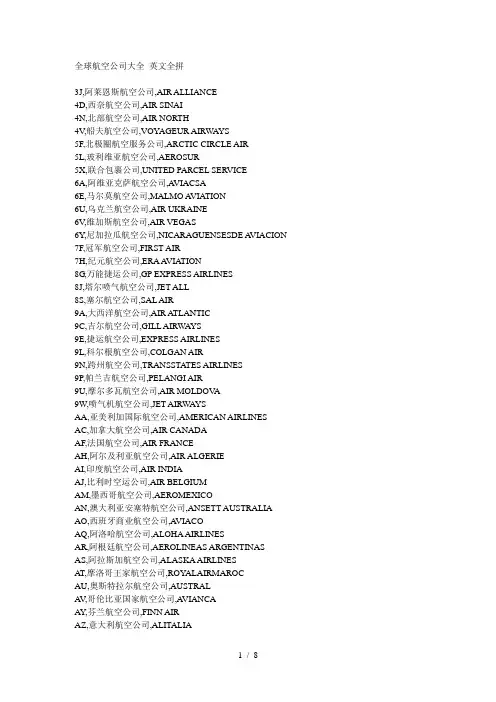 全球航空公司大全-英文全拼