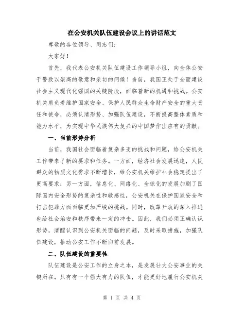 在公安机关队伍建设会议上的讲话范文