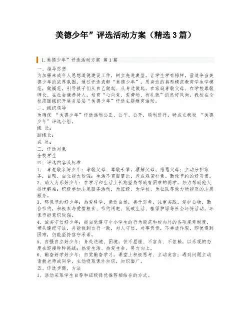 美德少年”评选活动方案(精选3篇)