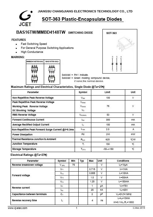 贴片开关二极管 BAS16TW SOT-363 规格书推荐