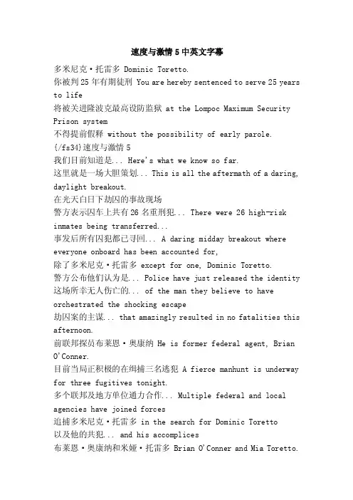 速度与激情5中英文字幕