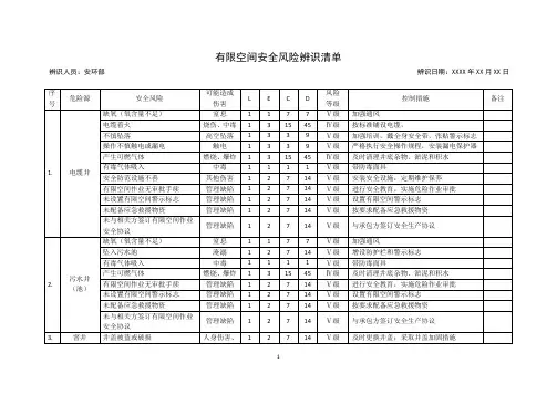 有限空间安全风险辨识清单LEC法
