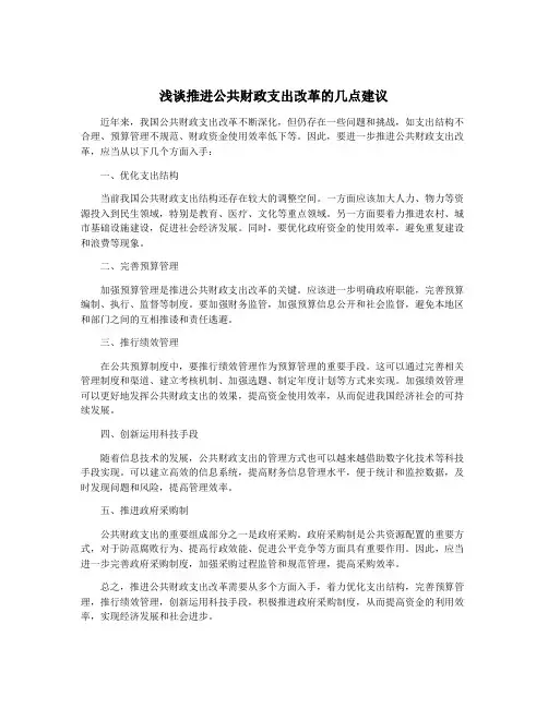 浅谈推进公共财政支出改革的几点建议