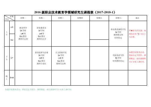2016级职业技术教育学领域研究生课程表(2017-2018-1)