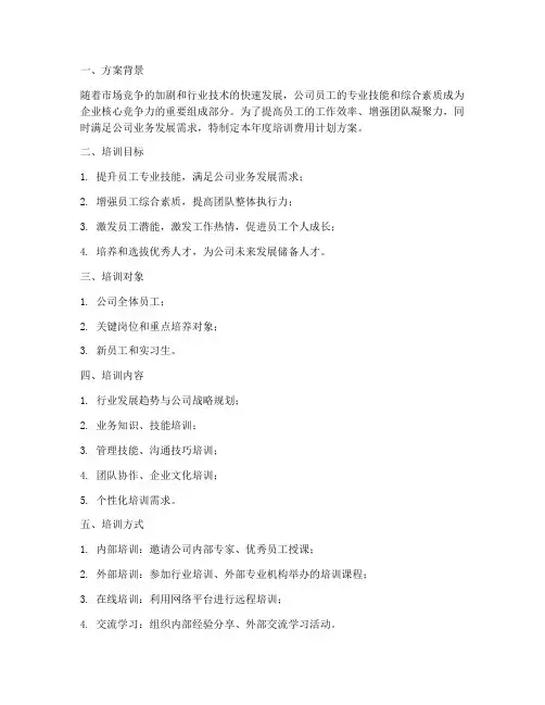 公司年度培训费用计划方案