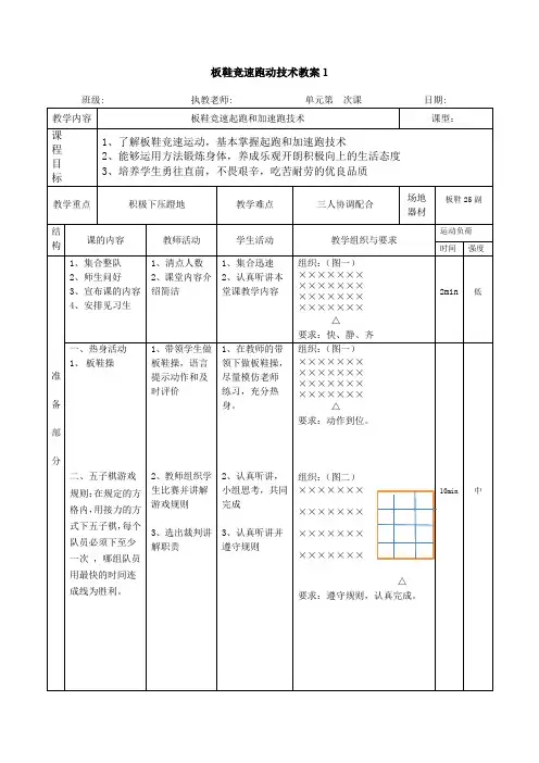 板鞋竞速运动跑动技术教案