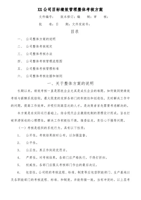 某公司目标绩效管理整体考核方案