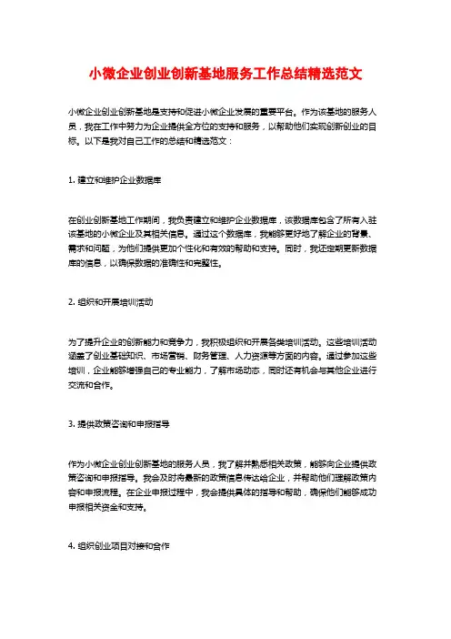 小微企业创业创新基地服务工作总结精选范文