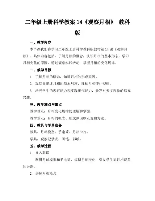 二年级上册科学教案14《观察月相》教科版