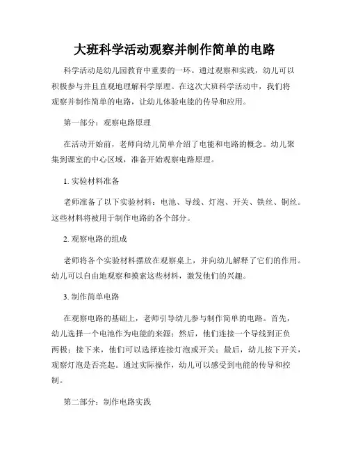 大班科学活动观察并制作简单的电路