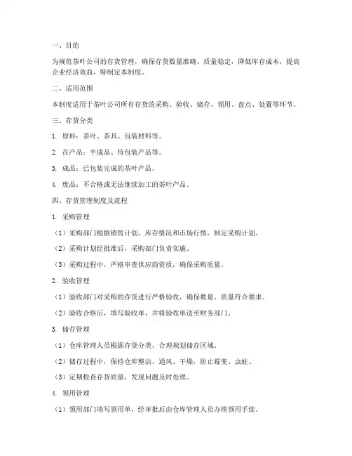 茶叶公司存货管理制度及流程
