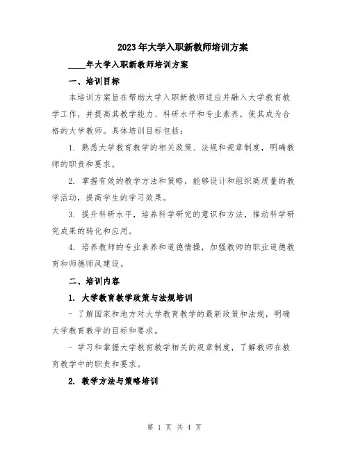 2023年大学入职新教师培训方案
