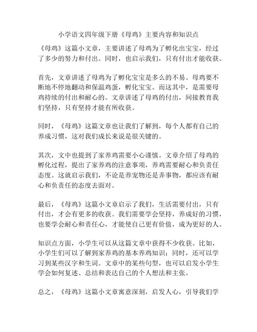 小学语文四年级下册《母鸡》主要内容和知识点