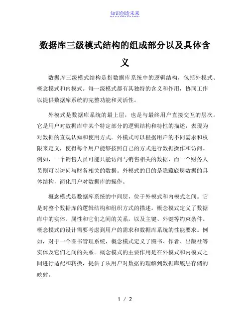 数据库三级模式结构的组成部分以及具体含义