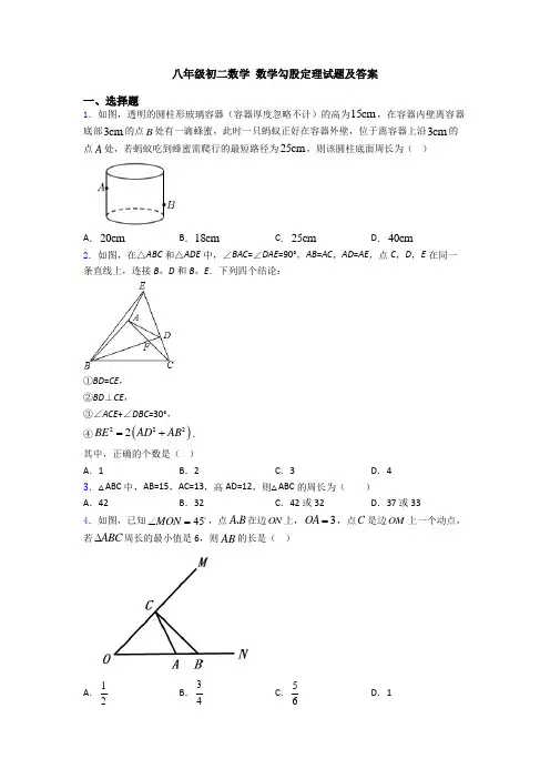八年级初二数学 数学勾股定理试题及答案
