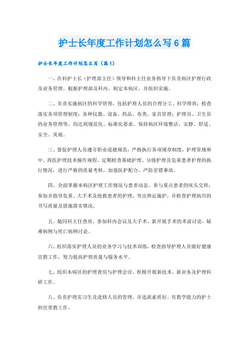 护士长年度工作计划怎么写6篇