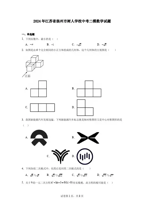 2024年江苏省扬州市树人学校中考二模数学试题
