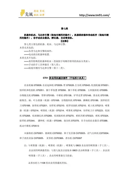 2016年最新商标注册分类第7类