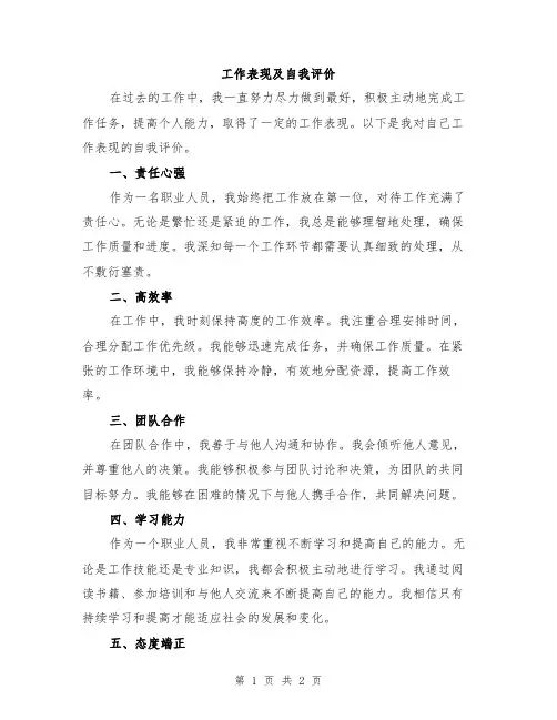工作表现及自我评价