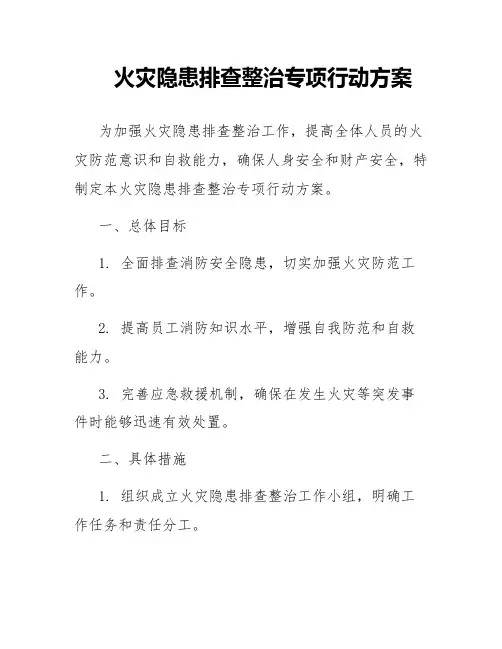 火灾隐患排查整治专项行动方案