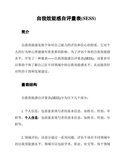 自我效能感自评量表(SESS)