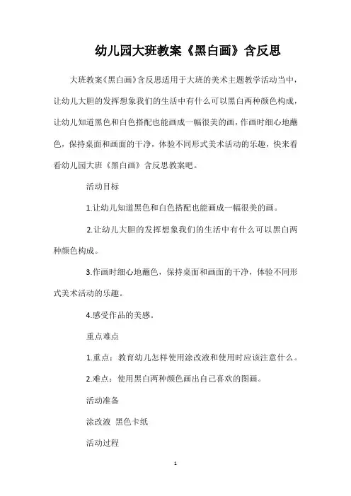幼儿园大班教案《黑白画》含反思