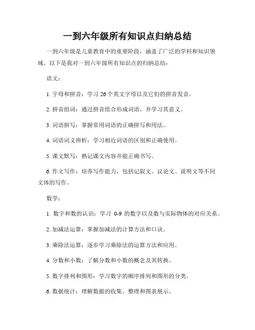 一到六年级所有知识点归纳总结