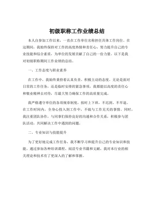 初级职称工作业绩总结