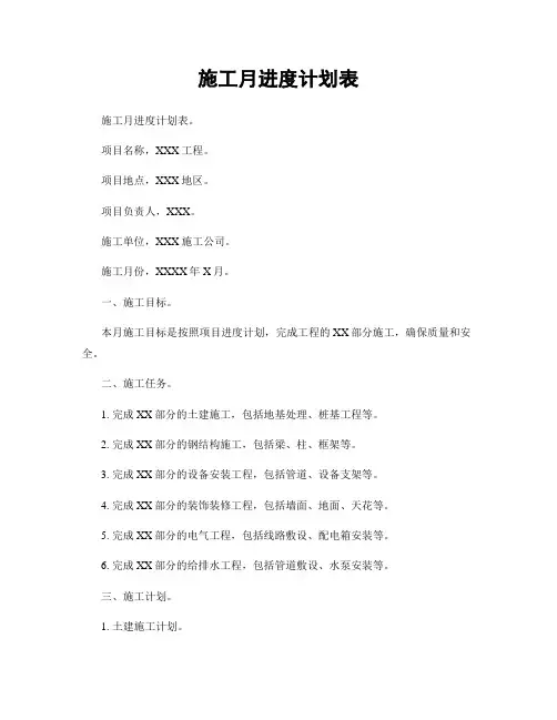 施工月进度计划表