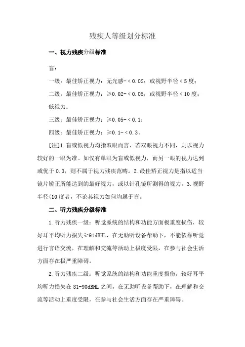 残疾人等级划分标准