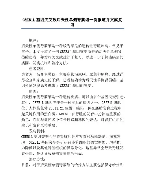 GREB1L基因突变致后天性单侧肾萎缩一例报道并文献复习