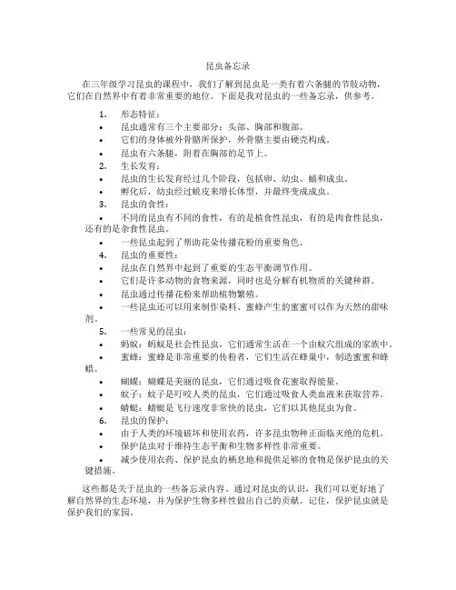 昆虫备忘录三年级