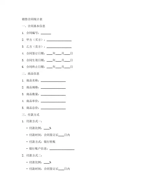 销售合同统计表有付款方式的