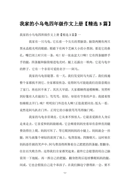 我家的小乌龟四年级作文上册【3篇】