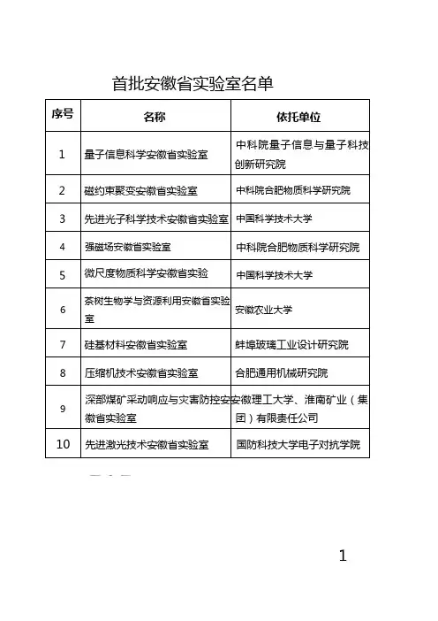 首批安徽省实验室名单