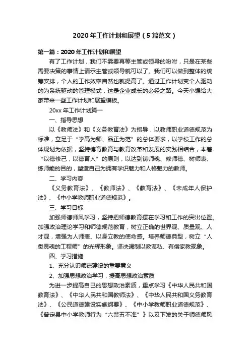 2020年工作计划和展望（5篇范文）