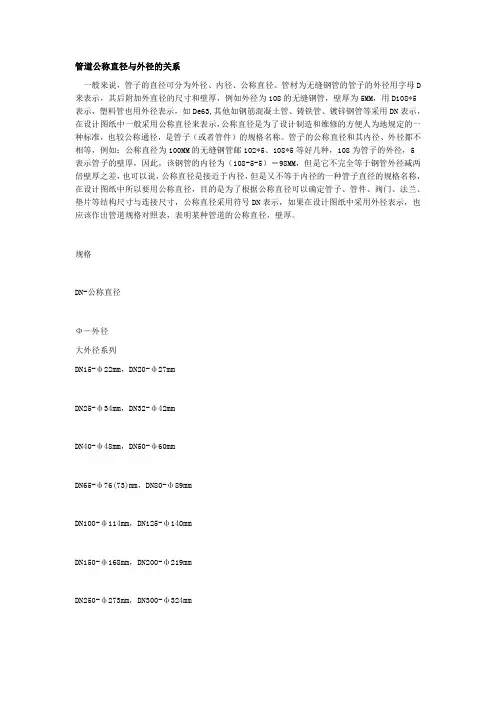 管道公称直径与外径的对应关系