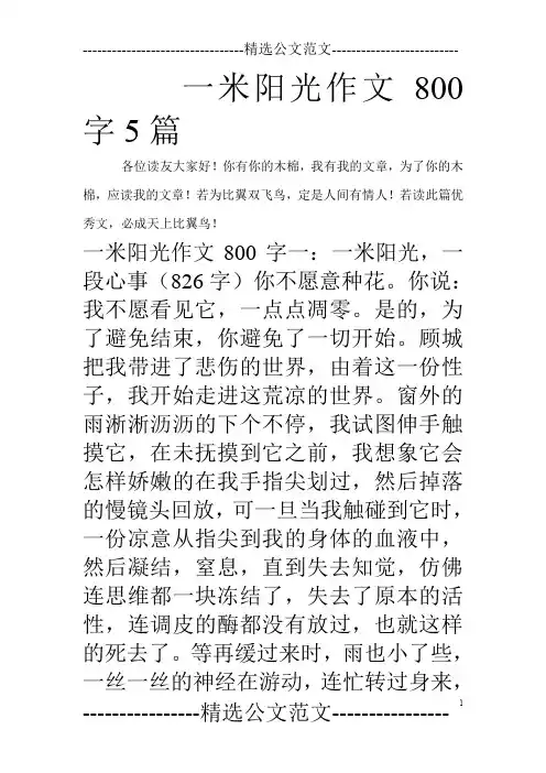 一米阳光作文800字5篇_0