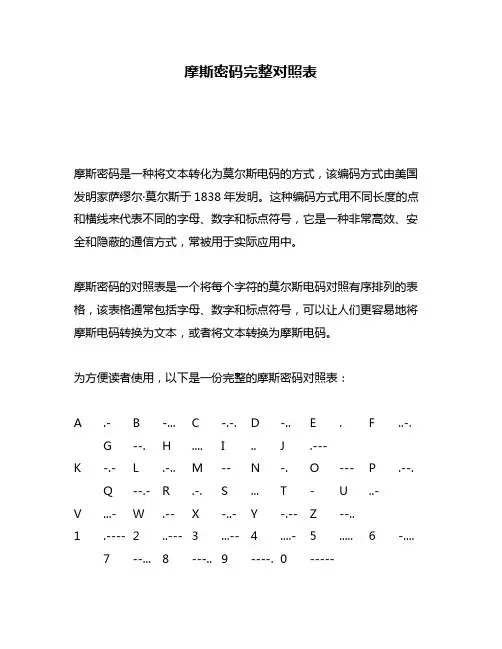摩斯密码完整对照表