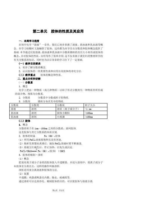 胶体的性质及其应用