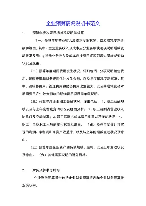 企业预算情况说明书范文