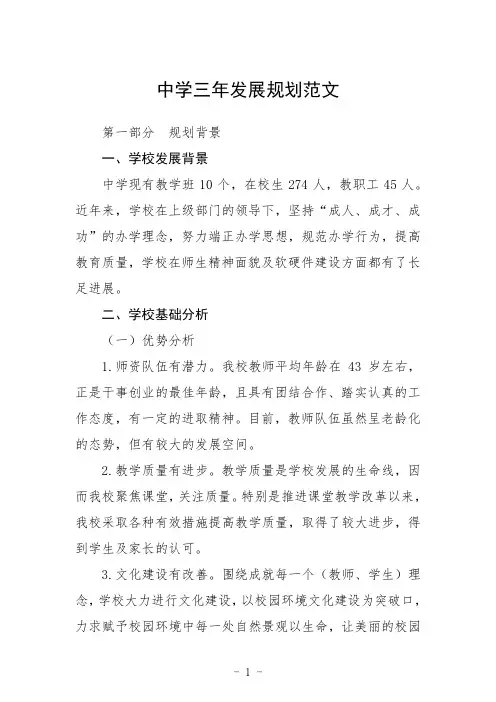 中学三年发展规划范文