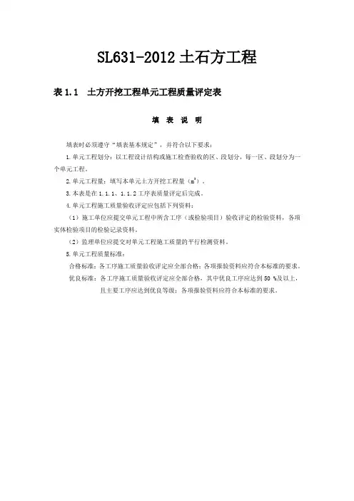 2014年SL631-2012水利水电工程施工质量验收评定表及填表说明—土石方工程课件