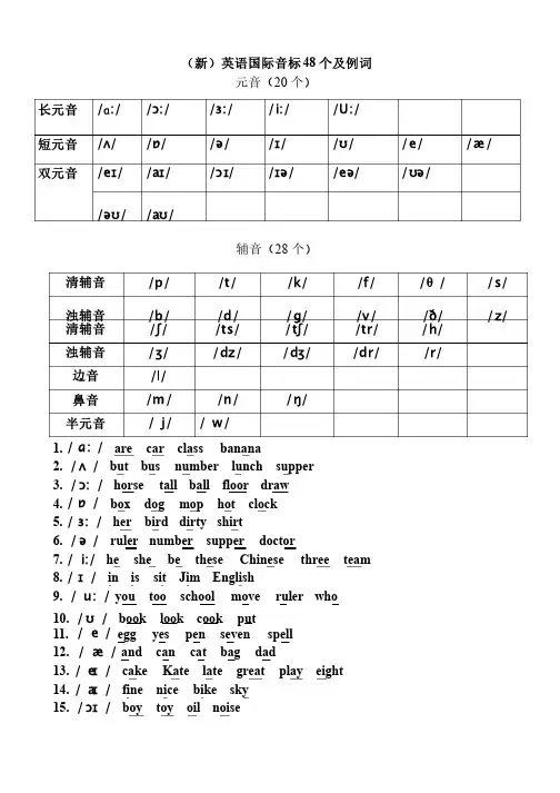 （新）英语国际音标48个及例词