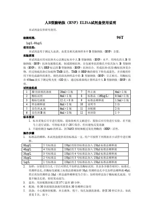 人b型脑钠肽bnpelisa试剂盒使用说明.doc