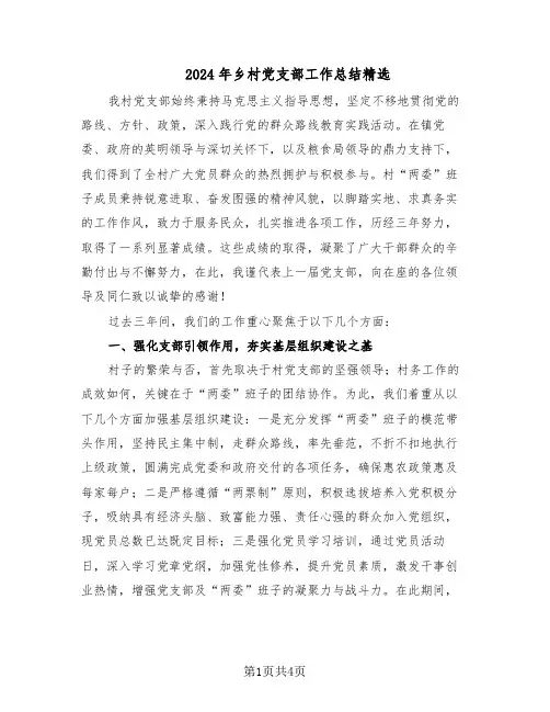 2024年乡村党支部工作总结精选(二篇)