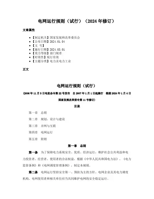 电网运行规则（试行）（2024年修订）