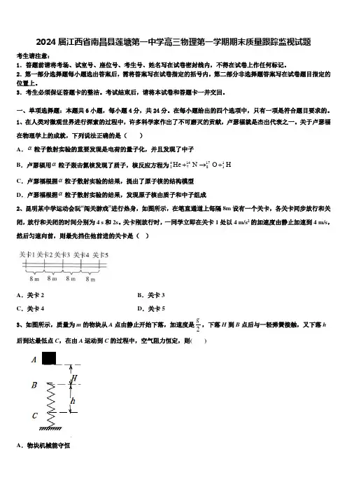 2024届江西省南昌县莲塘第一中学高三物理第一学期期末质量跟踪监视试题含解析