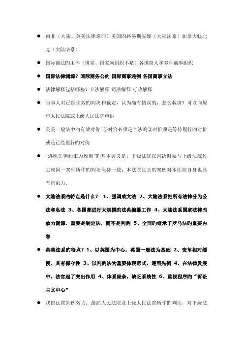 2023年国际商法知识点提要
