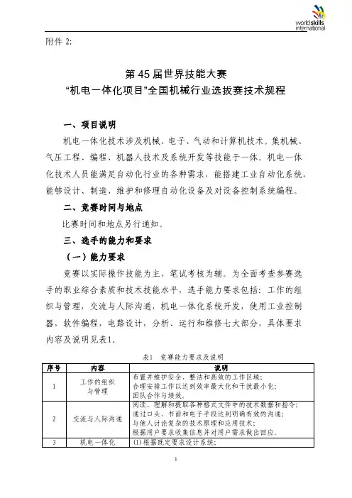 关于举办第45届世界技能大赛全国机械行业选拔赛的通知附件2 机电一体化技术文件